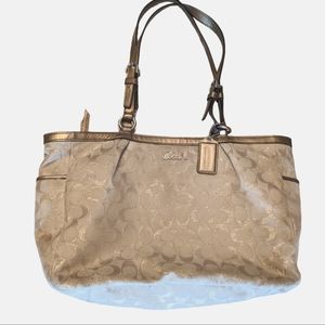 COACH METALLIC GOLD AND LIGHT KHAKI TOTE